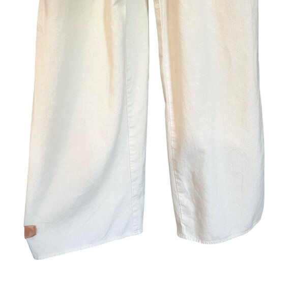 Cream Ruffle Sleeve Linen Blend Jumpsuit With Waist Tie Square Neckline & Wide L - Picture 2 of 11